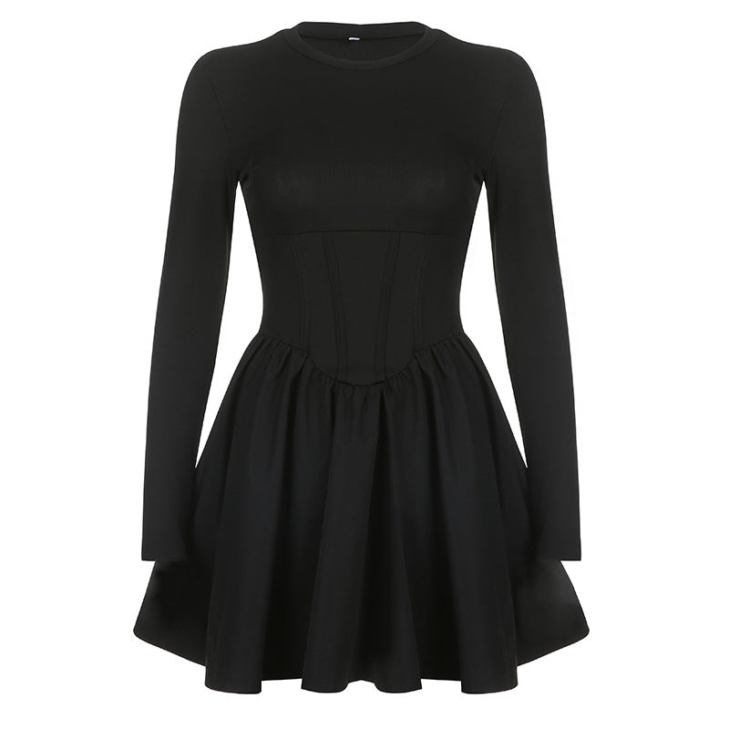 Aiertu - Corset Detail Black Long Sleeve Mini Dress Aiertu