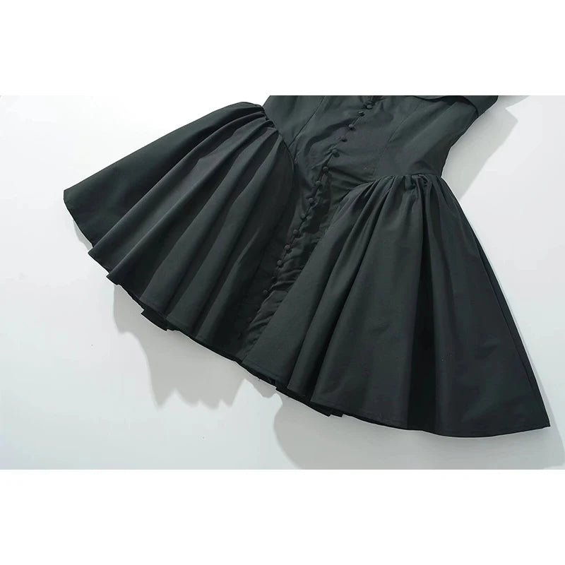 Aiertu  -  2025 European And American Style Women Elegant Party Mini Dresses New Fashion Front Button Sexy Slit Slim Black Dress Aiertu
