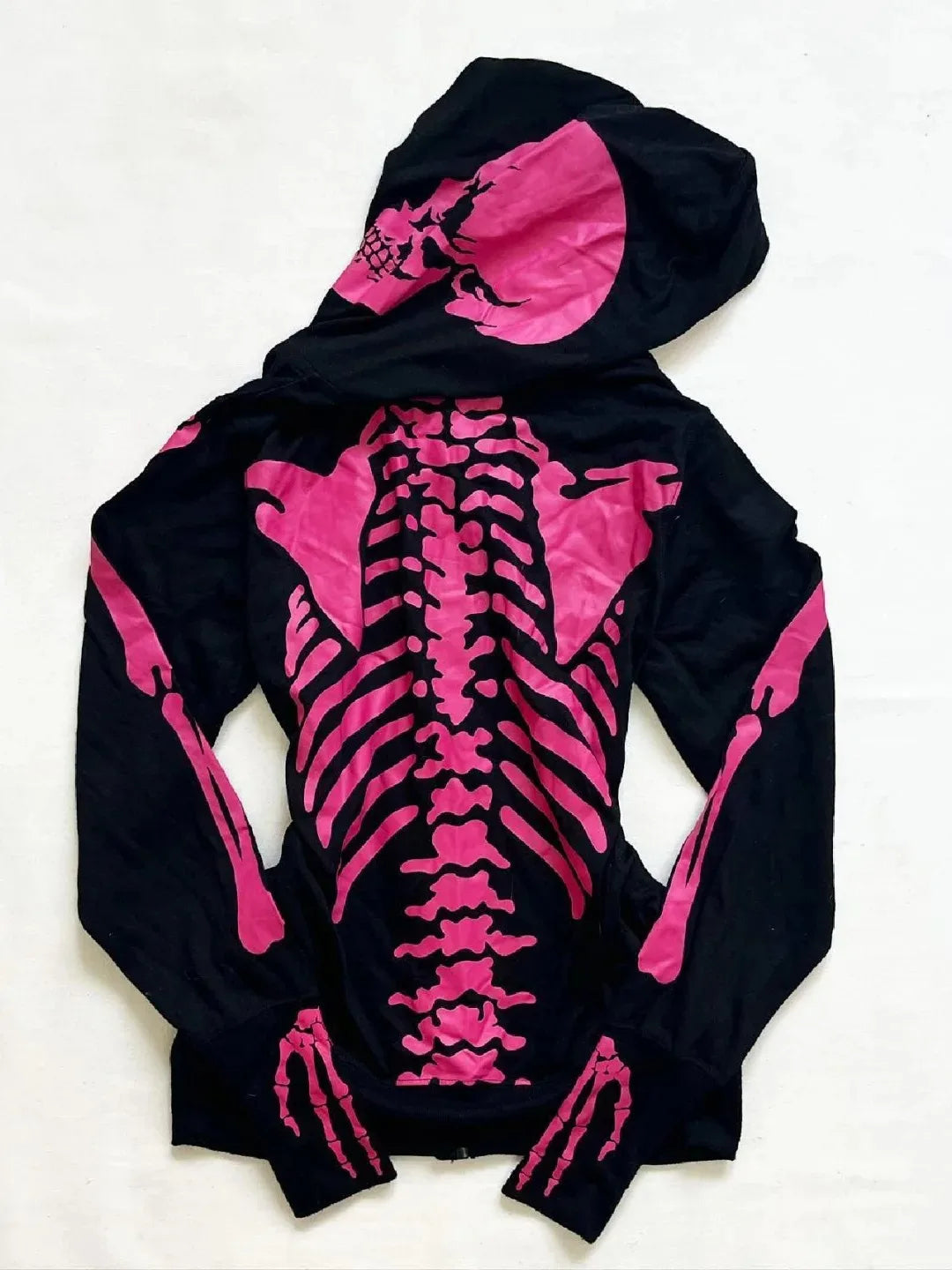 Aiertu  Pink Skull Graphic Hoodie Zip-up Y2k Women High Street Punk Vintage Clothes Winter Hooded Grunge Gothic New Hoodies Hoody Aiertu