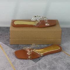 Aiertu  -  Transparent PVC Flat Slippers for Women 2025 Square Toe Outdoor Fashion Cross Design Female Slides Plus Size Summer Beach Shoes Aiertu