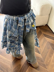 Aiertu  -  Y2k Aesthetic Plaid Irregular Ruffled Skirts Vintage Women Streetwear Letter Print Faldas Harajuku Grunge Casual Bandage Skirt Aiertu