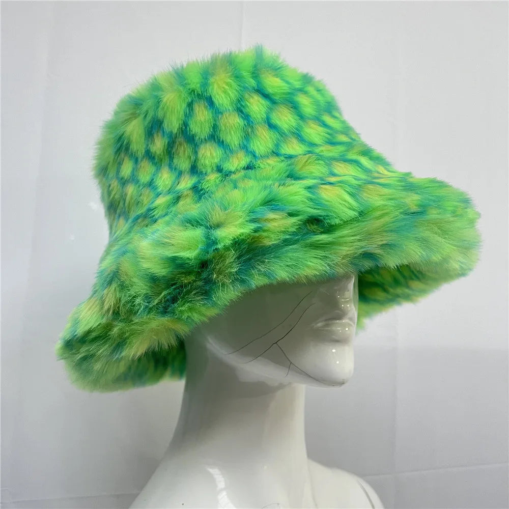 Aiertu  -  Winter Tie-dyed Bucket Hat Imitation Fur Y2k Warm Plush Bucket Hat Unisex Bucket Hat Gorros Invierno Mujer Aiertu