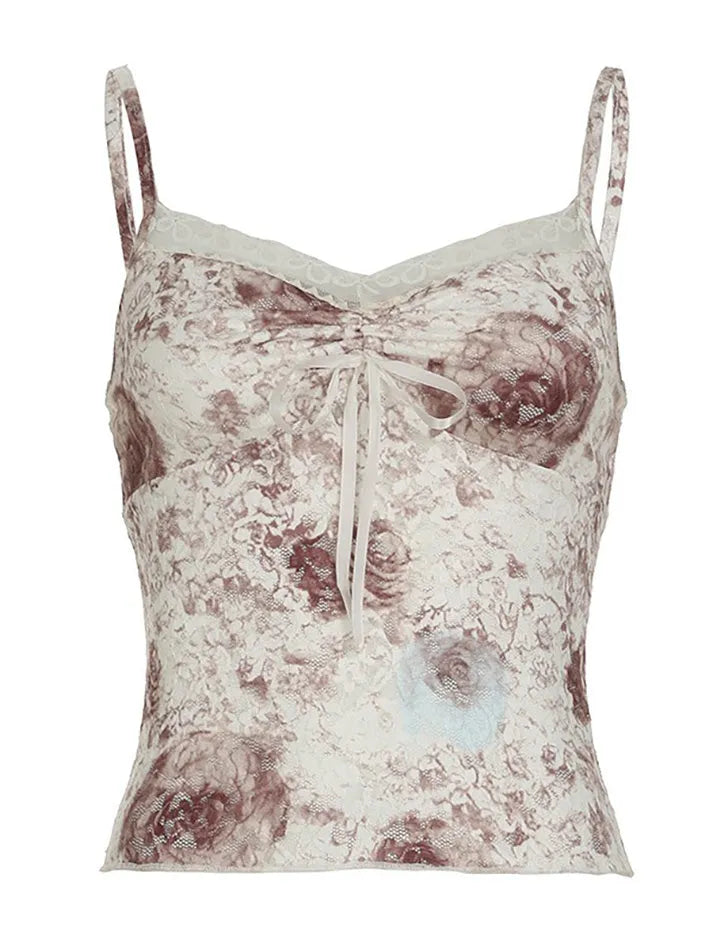 Aiertu  -Vintage Oil Painting Print Lace Tank Top aiertu