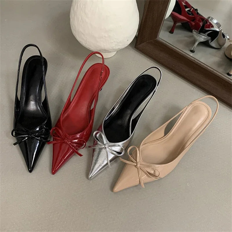 Aiertu  -   High Quality Design Butterfly-knot Women Pumps Pointed Toe Thin Low Heels Wedding Party Mule Shoes Aiertu