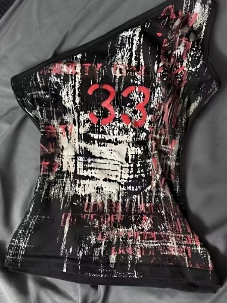 Aiertu  -  Streetwear One Shoulder Summer Tanks Y2k Aesthetic Women Vintage Slim Fit Tank Top Harajuku Casual Grunge Printing Crop Vest Aiertu