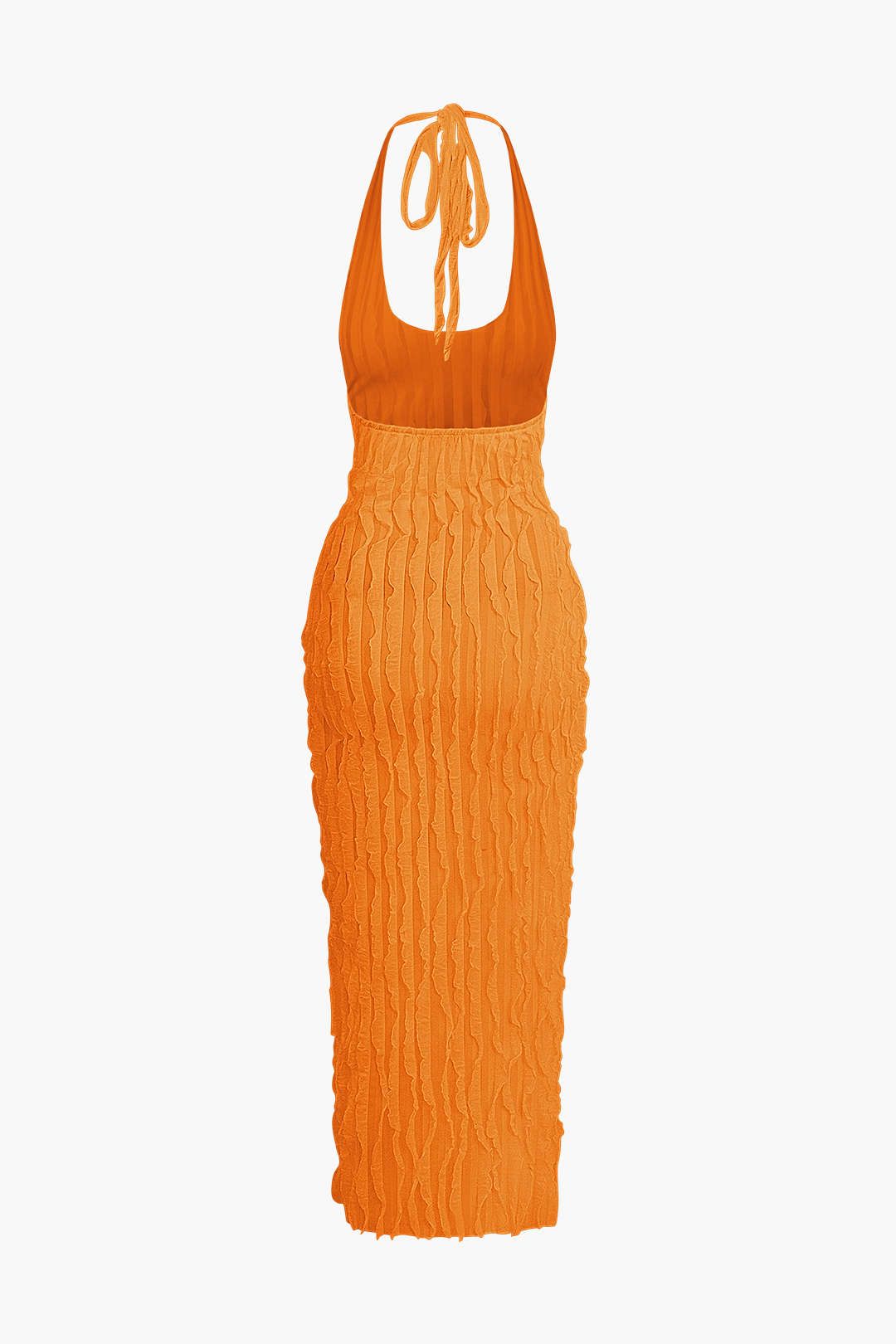 Aiertu  Sheer Ruffle Texture Halter Backless Maxi Dress Aiertu