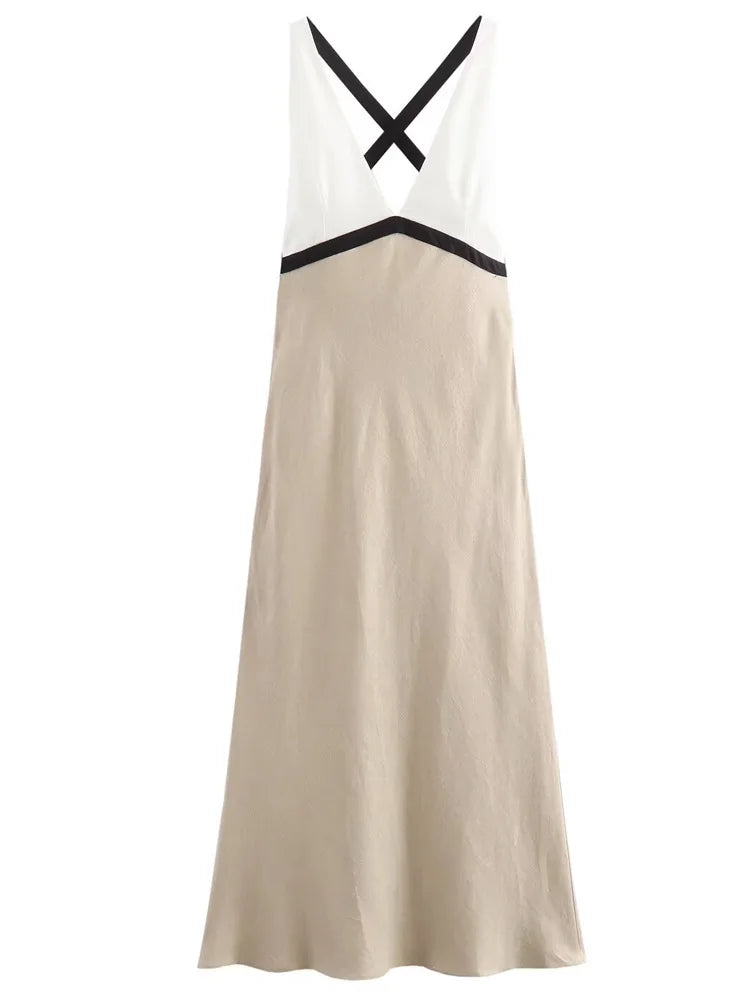 Aiertu  -  2025 Women's Dress Midi Halter Dresses Linen Bow Backless Dress Sleeveless Slip Long Vestidos Chic Elegant Vacation Dresses Aiertu