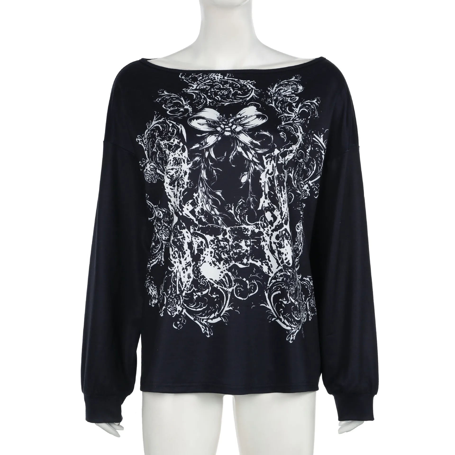Aiertu  -  Halloween European and American personality niche dark printing contrasting colors loose large version long-sleeved T-shirt top Aiertu