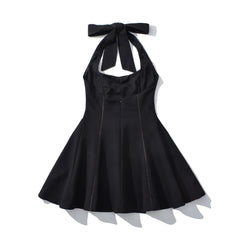 Aiertu  -  4 colors Sexy Bow Halter Sling Dress Women Spliced Hollow Out Hole Line Slim Waist Ball Gown Backless Dresses Party Robe Aiertu