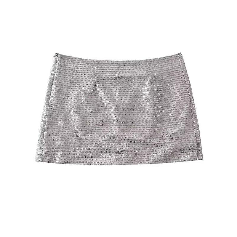 Aiertu Solid Color Sequined Slim High Waist Mini Skirt Aiertu