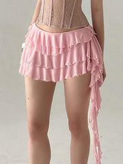 Aiertu  -Irregular Mesh Multi-Layer Mini Skirt aiertu