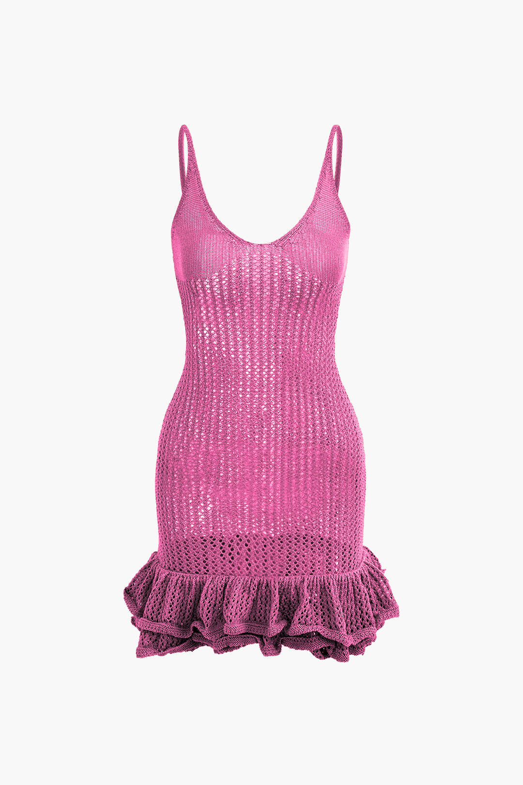 Aiertu  Open Knit Ruffle Hem Cami Mini Dress Aiertu