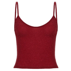 Aiertu  -  Y2K Shiny Camisole Women Summer Red Casual Crop Top Fashion Basic Spaghetti Strap Tank Tops Vintage 2000s Outfits Aiertu