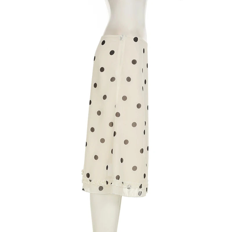 Aiertu  -  Fashion Polk Dot Printed Edible Tree Fungus Trim Skirts Women Holidays Zipper-Up Mesh Half Double Layers Bottoms 2026 Aiertu