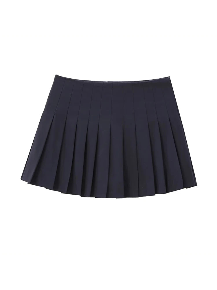 Aiertu  -  Women Fashion Solid Pleated Side Zipper A-Line Mini Skirt Shorts Vintage High Waist Female Chic Lady Shorts Aiertu