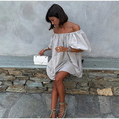 Aiertu  -  Sexy One Neck off Shoulder Bubble Sleeve Dress, European and American Fashion Short Skirt, Women's Cross-border Aiertu