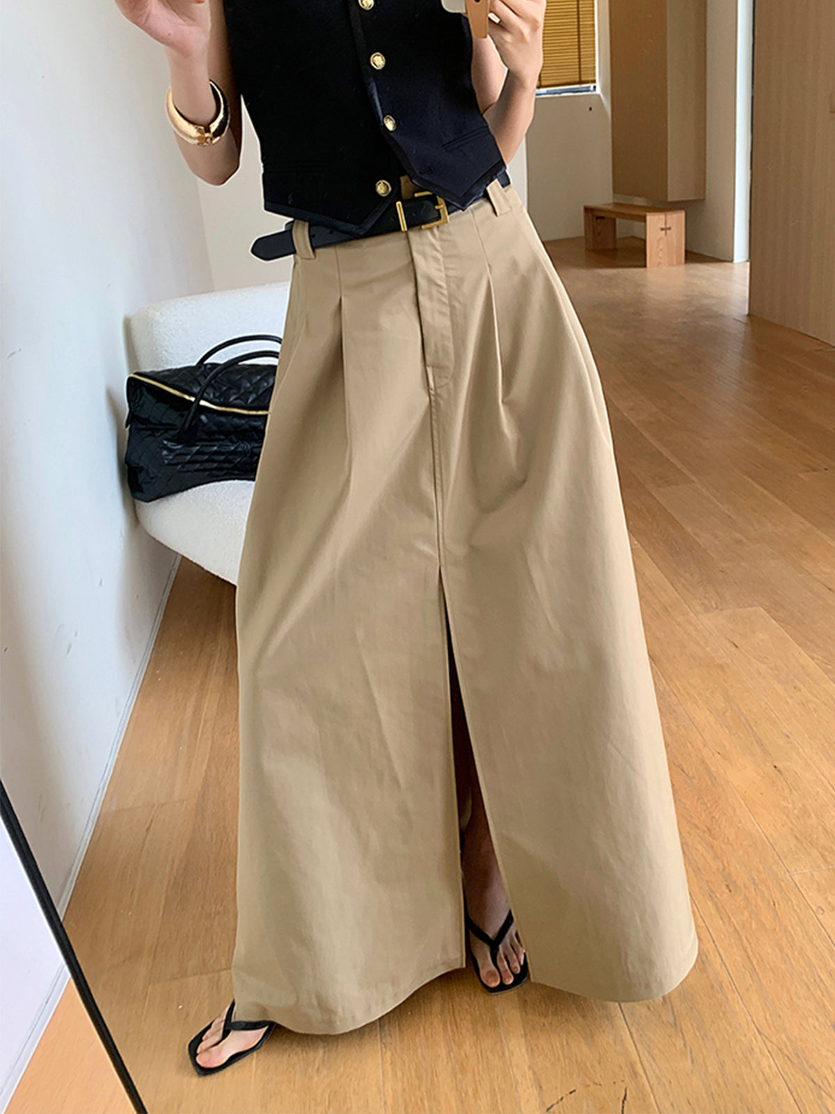 Aiertu  Oversized Cotton Split Maxi Skirt Without Belt shopify