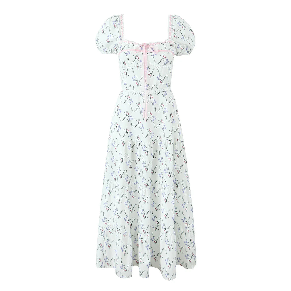 Aiertu  -  Elegant Women Floral Print Holiday Party Long Dresses Vintage Puff Sleeve Square Neck A-line Summer Dress Maxi Robe 2025 Aiertu