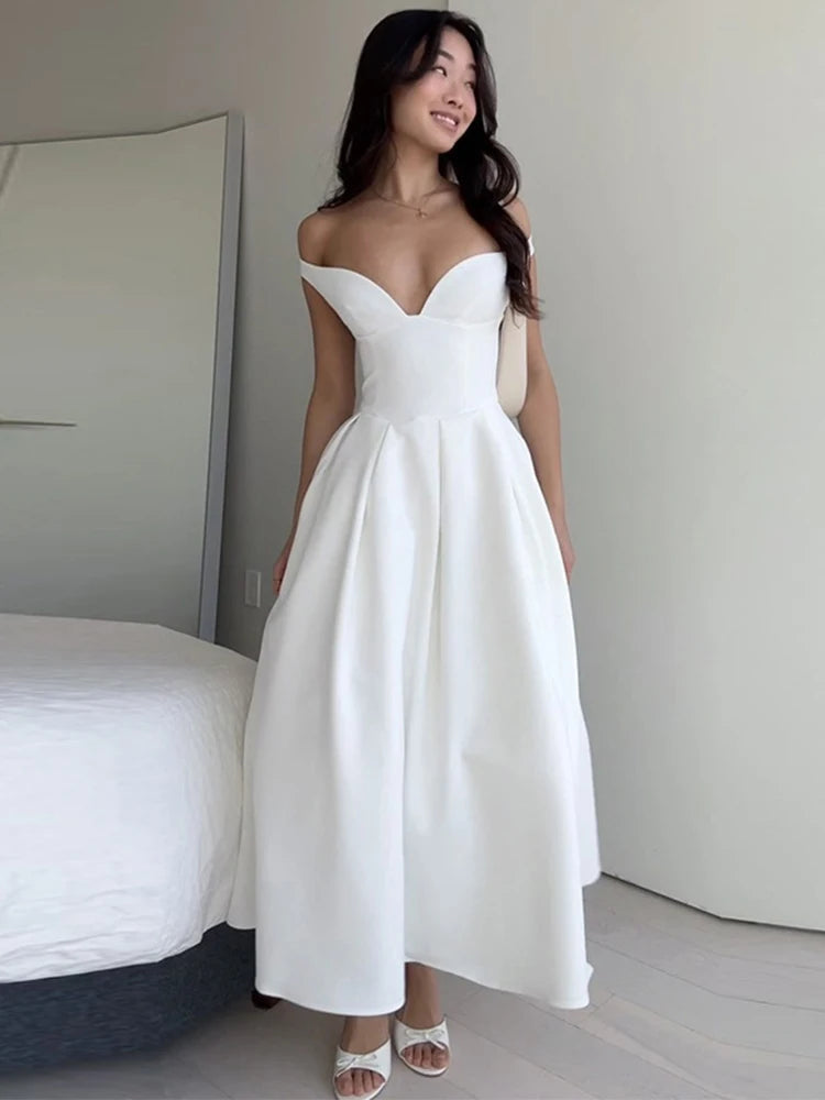 Aiertu  -  Sexy Deep V Neck Ruffle Maxi Dresses Femme Off Shoulder High Waist Dress Femme Party Elegant Backless Evening Dress 2025 Aiertu