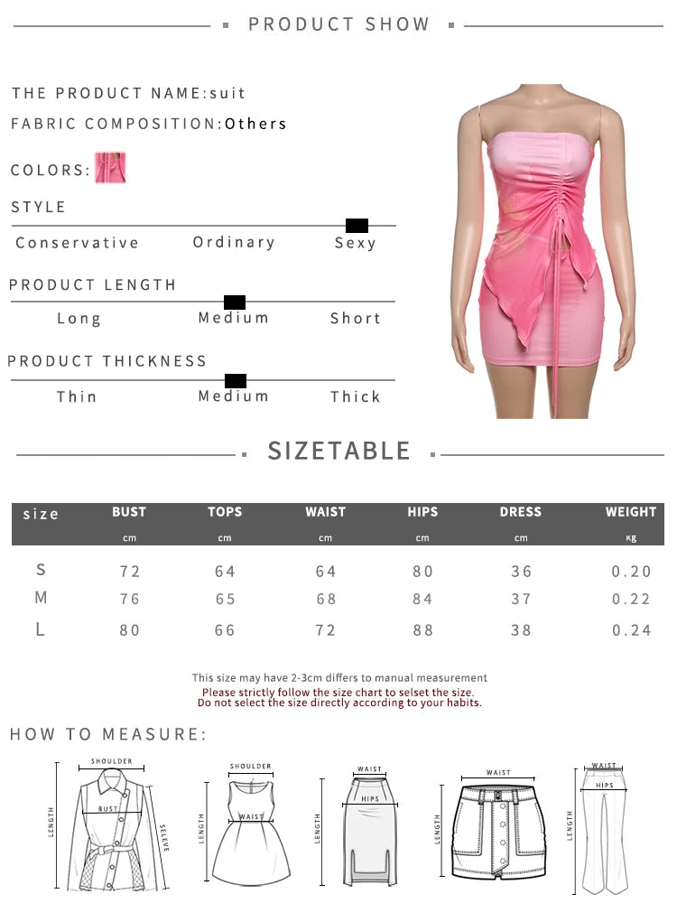 Aiertu  -  Summer Trend Gradient Print 2Piece Set Woman Sexy Strapless Irregular Shirring Top+Mini Skirts Party Club Matching Suits Aiertu