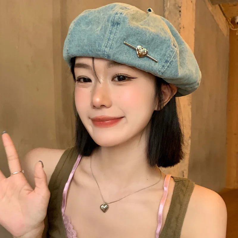 Aiertu  -  Washed Denim Berets Beanies Women Blue Cowboy Retro Octagonal Cap Ladies Fashion Newsboy Hat Korean Leisure Vintage Painter Hats Aiertu