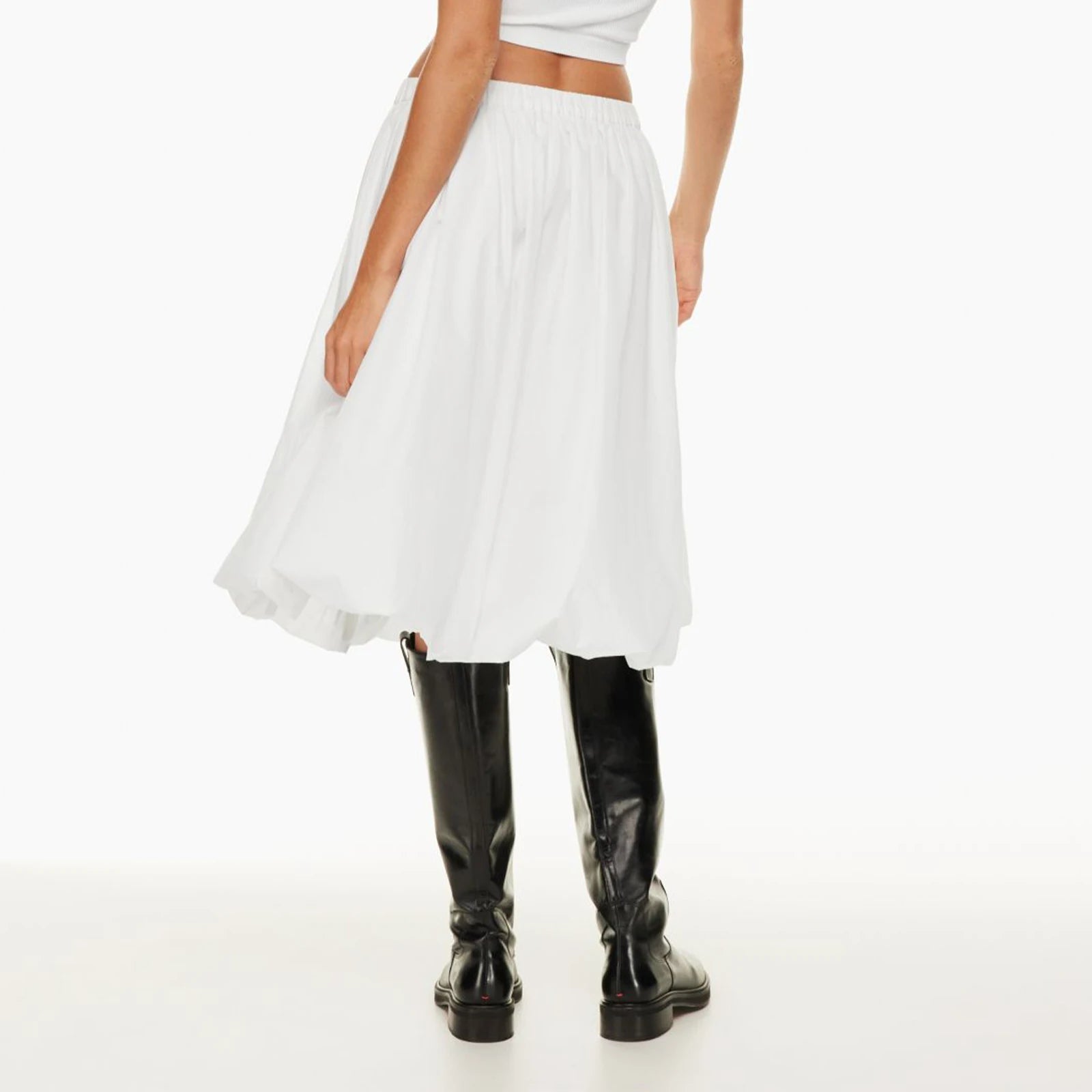 Aiertu  -  Women Bubble A-Line Skirt Casual Summer Solid Color Elastic Waist Gothic Midi Skirt for Beach Vacation Club Streetwear Aiertu