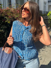 Aiertu  -  Elegant Spiral Knitting Vest For Women 2025 Chic O-neck Single Breasted Sweater Tank Spring Summer Vacation Party Lady Chic Tops Aiertu
