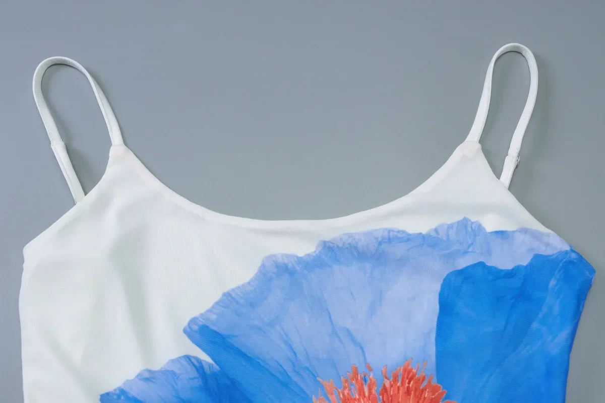 Aiertu  -  Woman Clothes Floral Print Mesh Slip Dress Y2K Streetwear 2026 Summer Lady Sleeveless Backless White Short Holiday Beach Dresses Aiertu