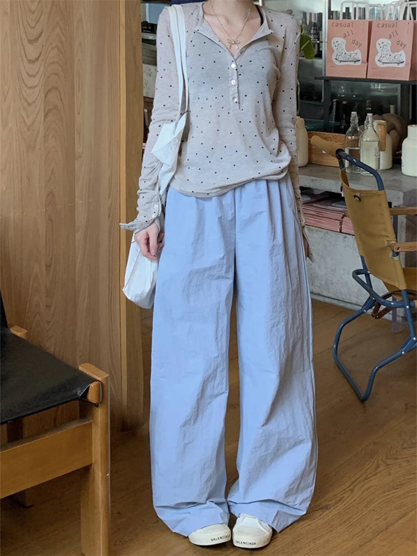 Aiertu  -  Sunscreen Loose T-Shirts Women Chic Casual Polka Dots Sunscreen Daily 2026 Office Lady High Street Slim Wide Leg Pants Aiertu