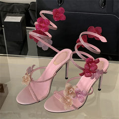 Aiertu  -   Street Style CRYSTAL Narrow Band Thin High Heels Women Sandals 2025 Summer Open Toe Ankle Strap Female Shoes Aiertu
