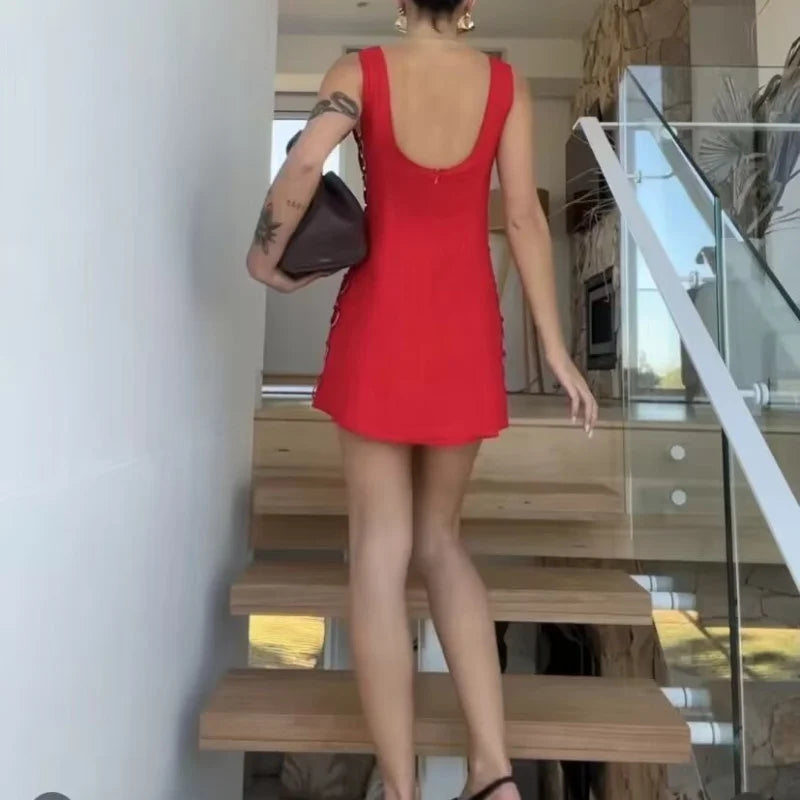 Aiertu  -  European and American style fashion sexy side circle decoration sleeveless dress female hot girl slim fit mini skirt Aiertu