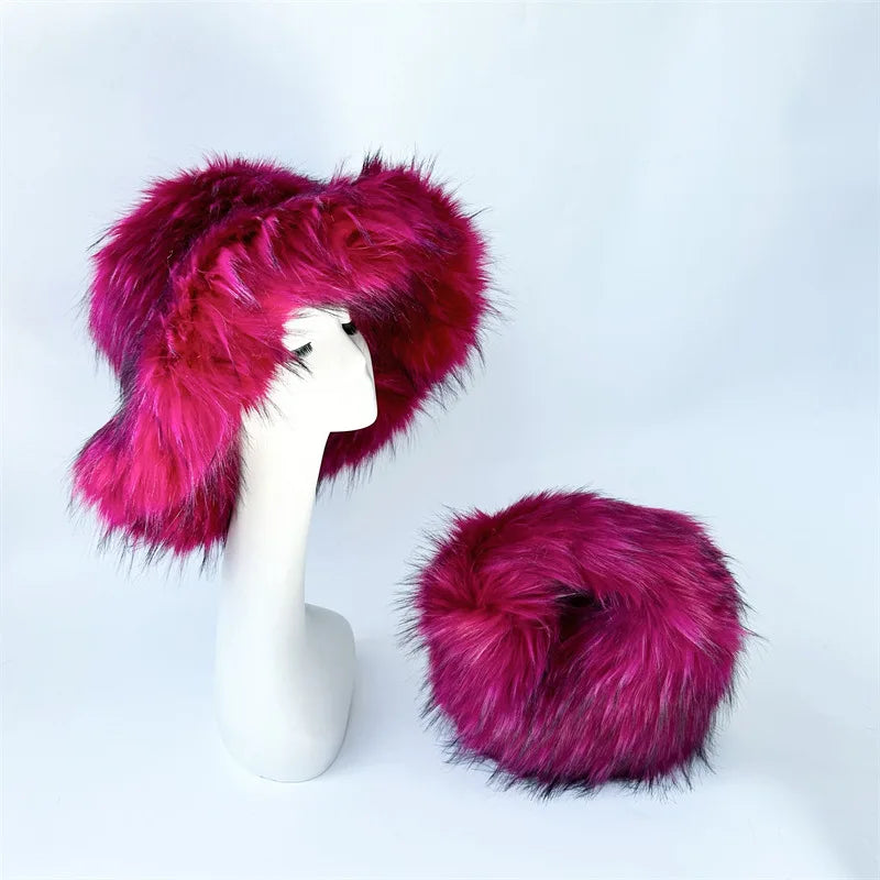 Aiertu  -  Winter Hat New Candy Color Faux Fur Y2k Warm Plush Basin Hat Unisex Bucket Hat Bob Homme Aiertu