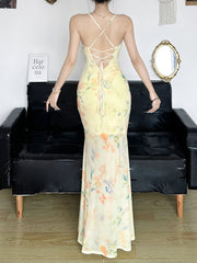 Aiertu  -  Holiday Floral Trumpet Dress Beach Style Sexy Slim Lace V-Neck Sleeveless Maxi Dresses For Women 2026 Summer Fashion Aiertu