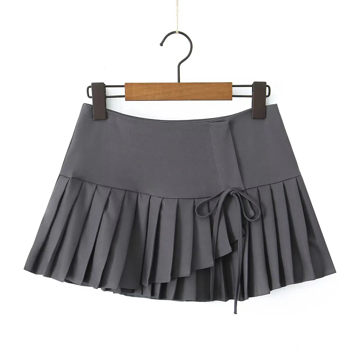 Aiertu  -  Y2K Style Cool Girl Cross Slit Asymmetrical Pleated Mini Skirts Women Side Zipper Low Waist Sports Skirts Gray Black White Aiertu