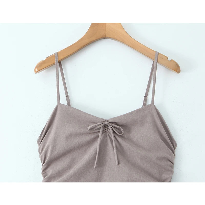 Aiertu  -  Summer 2025 Women Sexy Backless Ruched Sling Mini Dress Low Waist Fit And Flare Short Dresses  Party Robe Aiertu
