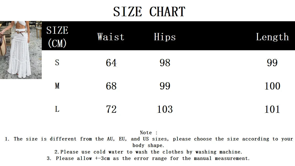 Aiertu  -  New Lace Patchwork White Long Skirt Women High Elastic Waist Textured A-line Maxi Skirts Summer Casual Fashion Holiday Faldas Aiertu