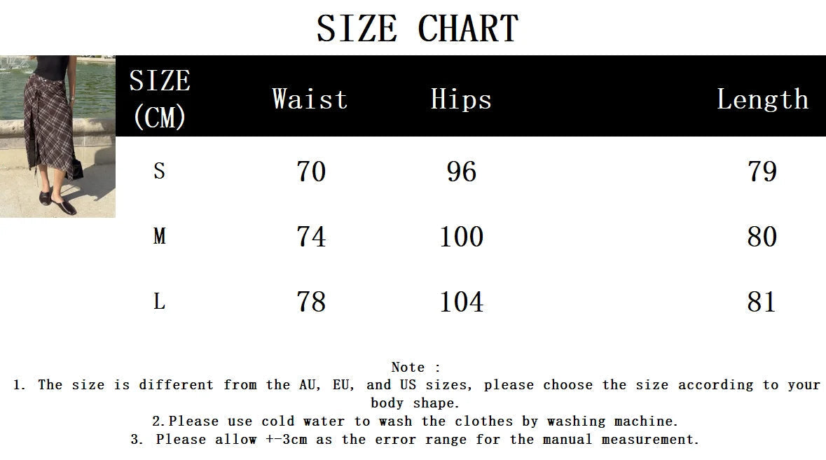 Aiertu  -  Vintage Plaid Lace-up Midi Skirt Women Summer New Buttons High Waist Split A-line Long Skirts Streetwear Fashion Casual Jupe Aiertu