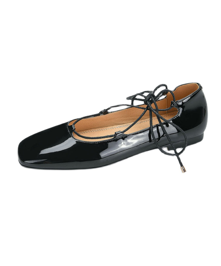 Aiertu  French Mulberry Lace Up Splicing Flats Square Toe Aiertu
