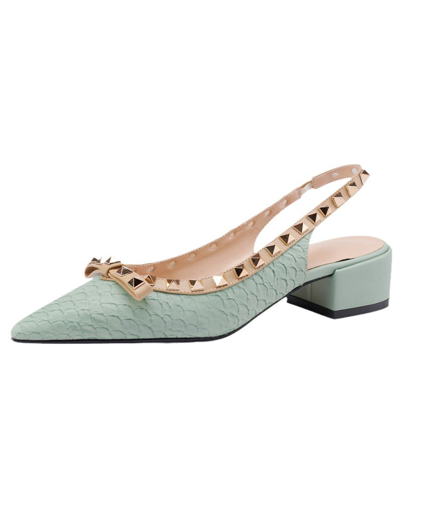 Aiertu  Elegant Rivet Splicing Chunky Sandals Beige Pointed Toe Aiertu