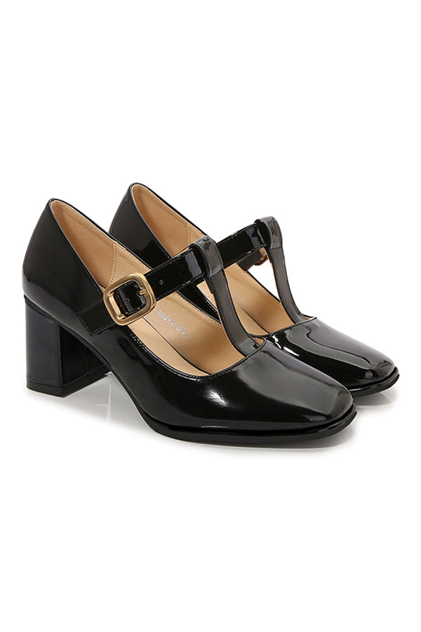 Aiertu  Square Toe Mary Jane Block Heel Retro High Heels Aiertu