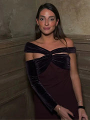 Aiertu  -  Sexy Burgundy Cross Collar Single Shoulder Sleeve Dress Elegant Slim Backless Slit Long Vestidos Lady Chic Evening Party Robes Aiertu