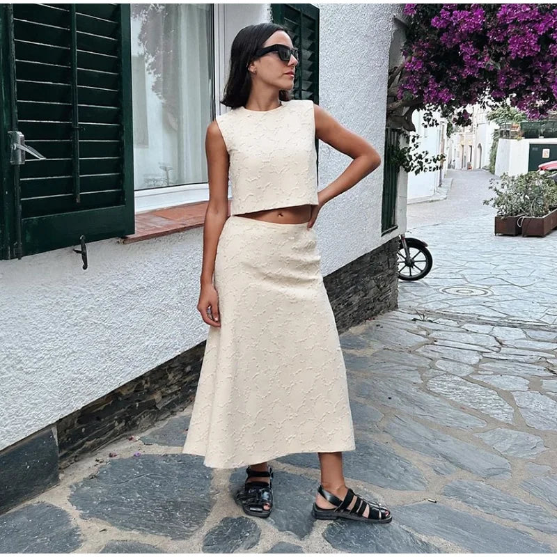 Aiertu  -  Tassel Wear Vest Half Skirt Women 3-piece Set Lapel Tie Vest Round Neck Vest A-line Skirts 2025 Summer High Street Lady Suit Aiertu