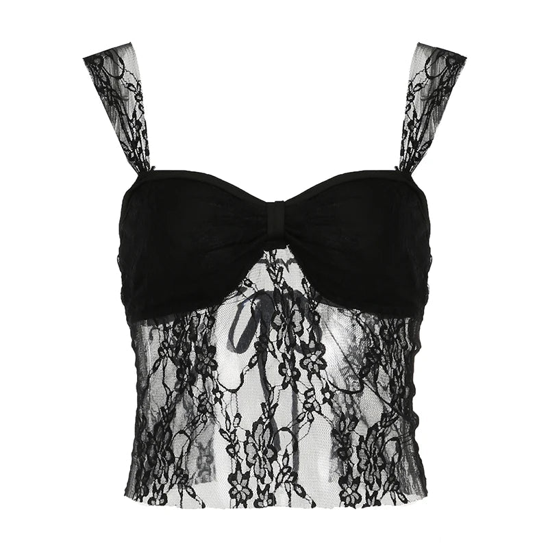 Aiertu  Y2K Lace Camisoles Backless Lace-up Chic Solid Sexy Bustiers Aesthetic 90s Clubwear Cute Korean Backless Outfits Aiertu