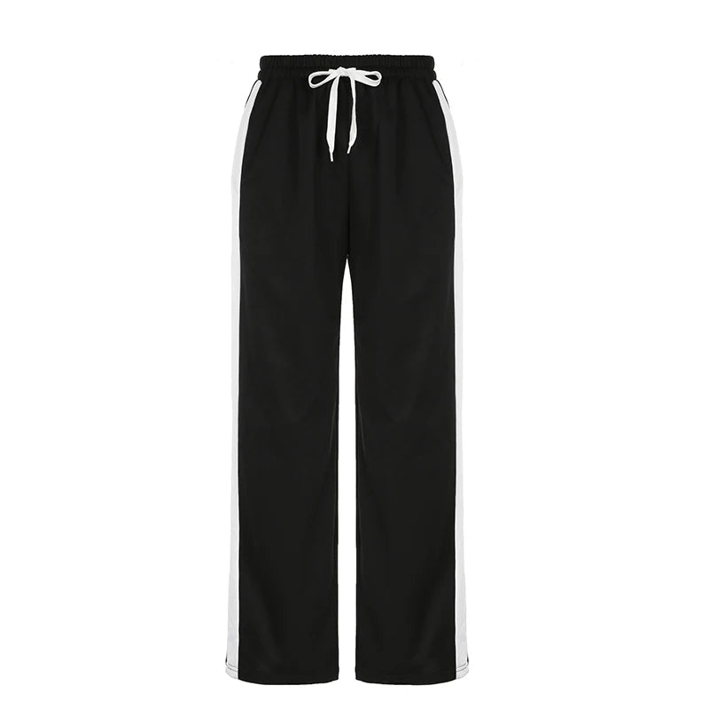 Aiertu  Streetwear Stripe Spliced Autumn Sweatpants Women Trousers Sporty Casual Elastic Waist Homewear Pants Straight Bottom Aiertu