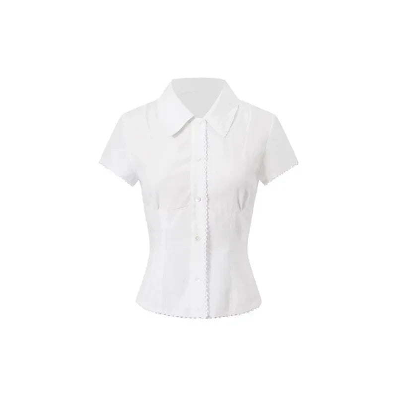 Aiertu Y2K White Shirts Women Harajuku Jk Lace Short Sleeve Blouses Summer Preppy Kawaii Korean Fashion Basic Slim Chic Tops New Aiertu