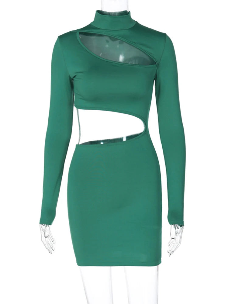 Aiertu Solid Long Sleeve Cut Out Mini Dress For Women Bodycon Sexy Streetwear Party Club Outfits Spring Summer Clothes Y2K Aiertu