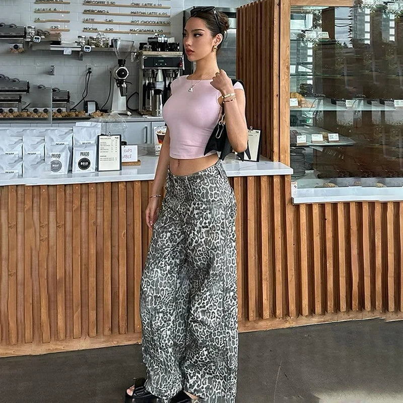 Aiertu  -  New Leopard Print Retro Straight Long Pants For Women Loose Slightly Flared Trousers Female Streetwear Club Party Pants Aiertu