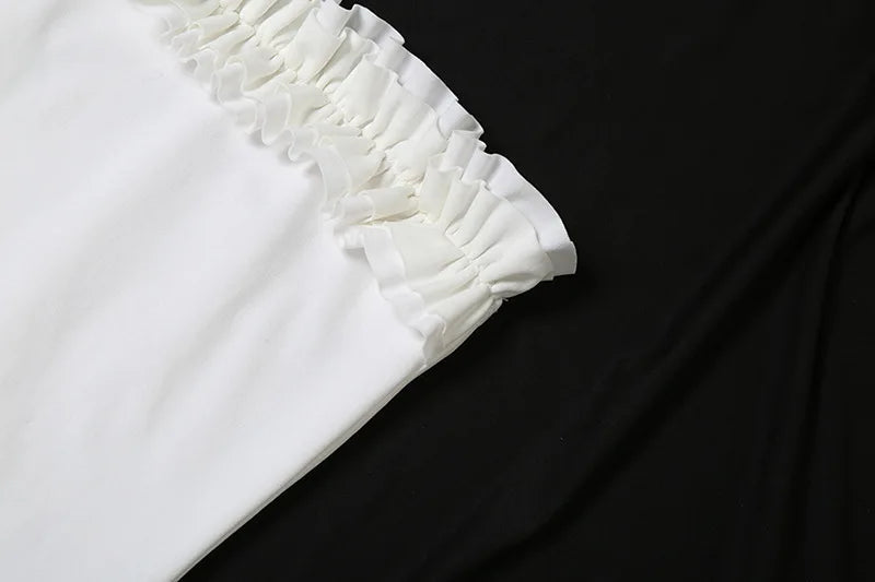Aiertu  -  Strapless Ruffled Split Long Dresses Elegant Sexy White Asymmetrical Frilly Dresses for Woman Summer Clothes P94-DD49 Aiertu