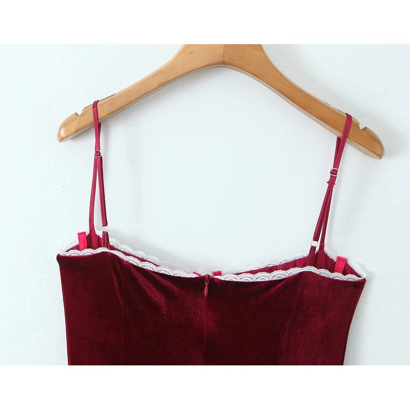 Aiertu  -  Lace Trim Wine Red Sling Mini Dresses For Women A-line Slim Birthday Party Dress Sexy Elegant Christmas Robe Aiertu