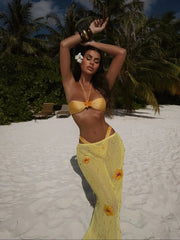 Aiertu  -  3pack Swimwear With Skirt Women Mesh Bikini Swimsuit Beach Cover Up Halter Bikini Set Beachwear Summer Aiertu